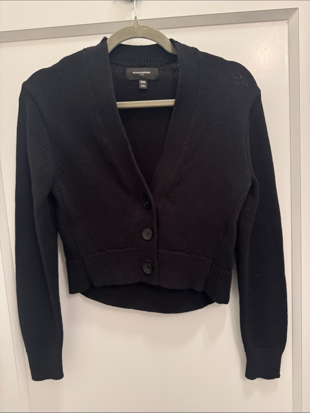 Banana Republic Black Cropped Button V-Neck Cardigan